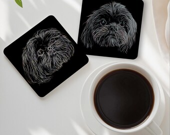 Black Shih Tzu Coasters with Fractal Art Design, Perfect Shih Tzu Owner Gift