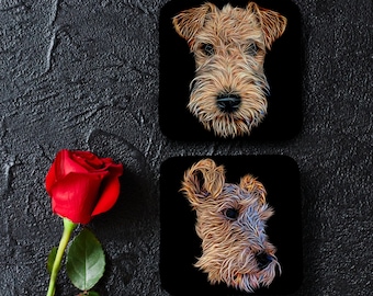 Lakeland Terrier Coasters, Set of 2, with Stunning Fractal Art Design.