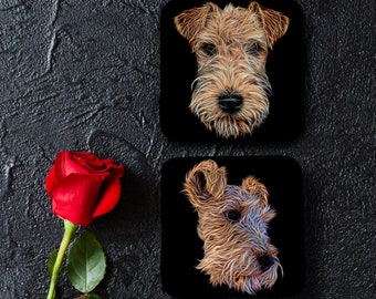 Lakeland Terrier Coasters, Set of 2, with Stunning Fractal Art Design.