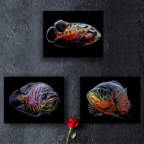 Tiger Oscar Fish Print with Stunning Fractal Art Design.