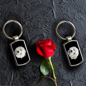 Coton De Tulear Dog Keychain with Stunning Fractal Art Design