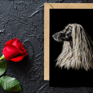 Biglietto d'auguri Afghan Hound con splendido design artistico frattale. Blank Inside per compleanni o qualsiasi altra occasione
