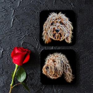 Gold Labradoodle Coasters, Set of 2, with Stunning Fractal Art Design