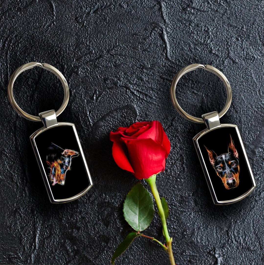 Doberman Dog Keychain With Fractal Art Design - Etsy