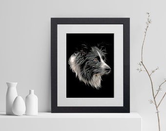 Border Collie Print with Stunning Fractal Art Design. Various Sizes Available