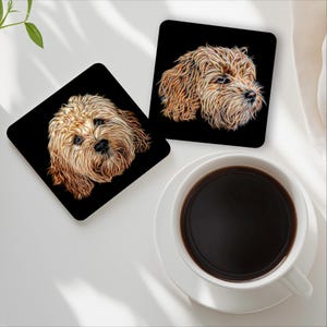 Apricot Cavapoo Coasters with Fractal Art Design. Cavapoo Owner Gift