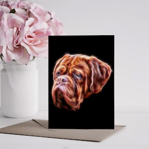 Dogue De Bordeaux wenskaart met prachtig Fractal Art Design. Blanco binnenkant voor verjaardagen of een andere gelegenheid
