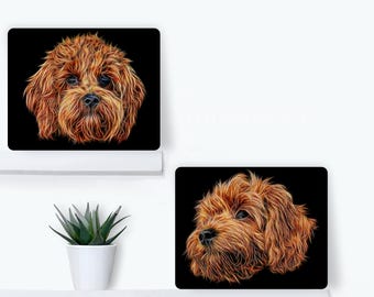 Red Cavapoo Metal Wall Plaque with Fractal Art Design, Cavapoo Owner Gift.