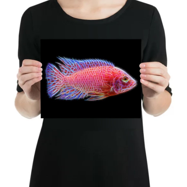 Dragon Blood Peacock Cichlid Metal Wall Plaque with Stunning Fractal Art Design. Aulonocara Sp image 3