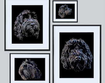 Black Cockapoo Print with Stunning Fractal Art Design. Various Sizes Available