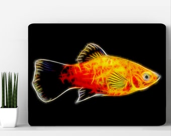 Sunburst Platy Fish Metal Wall Plaque with Stunning Fractal Art Design