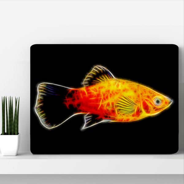 Sunburst Platy Fish Metal Wall Plaque with Stunning Fractal Art Design
