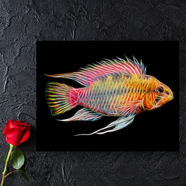 Redline Apisto Cichlid Fish Print with Stunning Fractal Art Design.