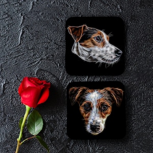 Sottobicchieri Jack Russell, set di 2, con splendido design frattale.