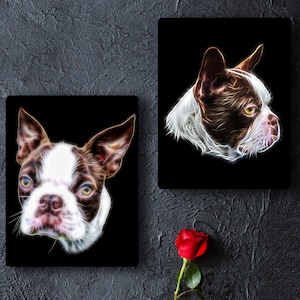 Brown and White Boston Terrier Fractal Art Aluminium Metal Wall Plaque