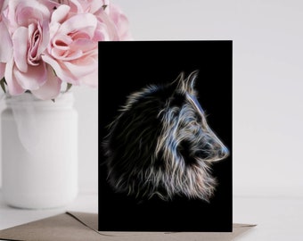 Belgian Shepherd Groenendael Greeting Card with Stunning Fractal Art Design. Blank Inside for Birthdays or any other Occasion