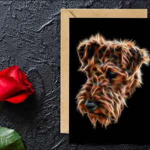 Airedale Terrier Greeting Card with Stunning Fractal Art Design. Blank Inside for Birthdays or any other Occasion image 3