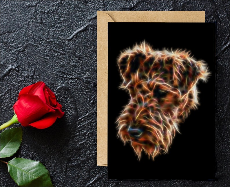 Airedale Terrier Greeting Card with Stunning Fractal Art Design. Blank Inside for Birthdays or any other Occasion image 3