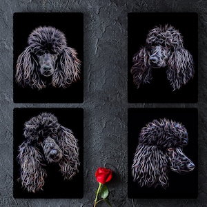 Black Standard Poodle Metal Wall Plaque with Stunning Fractal Art Design.