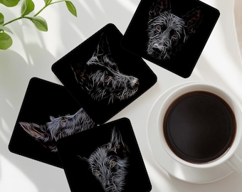 Schwarzer Schäferhund Untersetzer mit atemberaubendem Fraktal Kunst Design. Perfektes Geschenk für Hundeliebhaber.