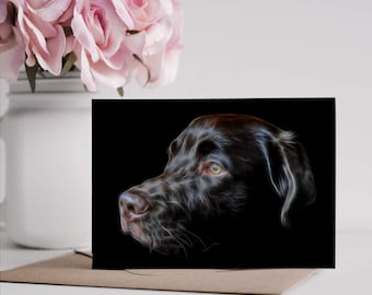 Chocolate Labrador Retriever Greeting Card with Stunning Fractal Art Design. Blank Inside for Birthdays or any other Occasion