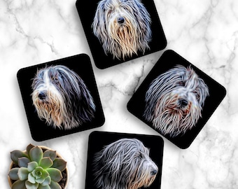 Bearded Collie Coasters with Fractal Art Design. Perfect Bearded Collie Owner Gift