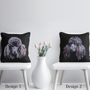Black Poodle Cushion with Insert with Stunning Fractal Art Design
