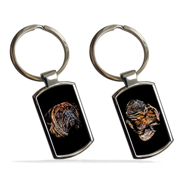 Porte-clés pour chien Brindle Bullmastiff avec design artistique fractal, cadeau pour amoureux des chiens