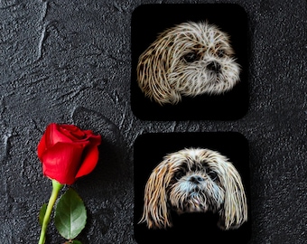 Shih Tzu Coasters, Set of 2, with Fractal Art Design, Perfect Shih Tzu Owner Gift