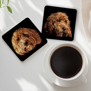 Red Cockapoo Coasters with Stunning Fractal Art Design.