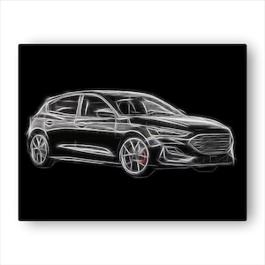 Ford Focus ST (2019-) Aluminium Metal Wall Plaque with Stunning Fractal Art Design.
