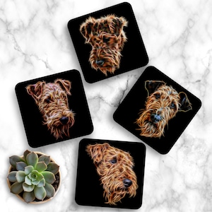 Onderzetters van Airedale Terrier met een prachtig Fractal Art Design. Perfect Airedale minnaar cadeau.