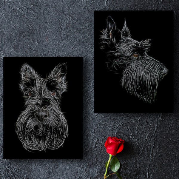 Impression de terrier écossais avec un superbe design d'art fractal. Différentes tailles disponibles