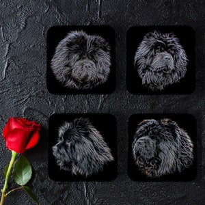 Black Chow Chow Coasters with Fractal Art Design