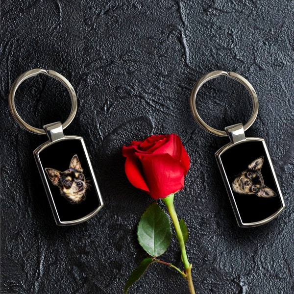 Porte-clés Chihuahua avec un superbe design artistique fractal. Un cadeau parfait pour les amoureux des chiens.