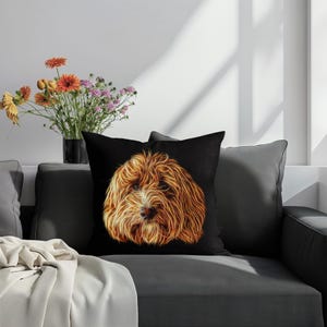 Rood Cockapoo-kussen en inzetstuk met prachtig Fractal Art-ontwerp