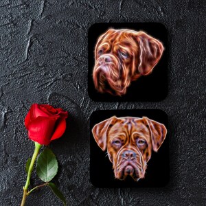Dogue De Bordeaux Coasters, Set of 2, with Stunning Fractal Art Design.