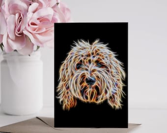 Gold Labradoodle Greeting Card with Stunning Fractal Art Design. Blank Inside for Birthdays or any other Occasion
