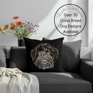Cuscino per cani di razza mista con inserto. Varie razze tra cui Cockapoo, Labradoodle, Cavapoo, Cavachon, Chorkie, Jackapoo, Sprocker e altro ancora.