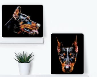 Doberman Aluminium Metal Wall Plaque with Fractal Art Design. Dog Lover Gift.