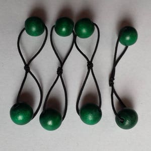 Black Green Red Wood 10mm Bead Elastic Hair Tie Bobbles Pair