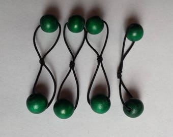 Black Green Red Wood 10mm Bead Elastic Hair Tie Bobbles Pair
