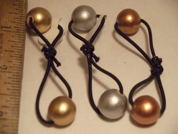 Metalic Gold Silver Copper Wood Bead Elastic 3 Hair Tie Etsy
