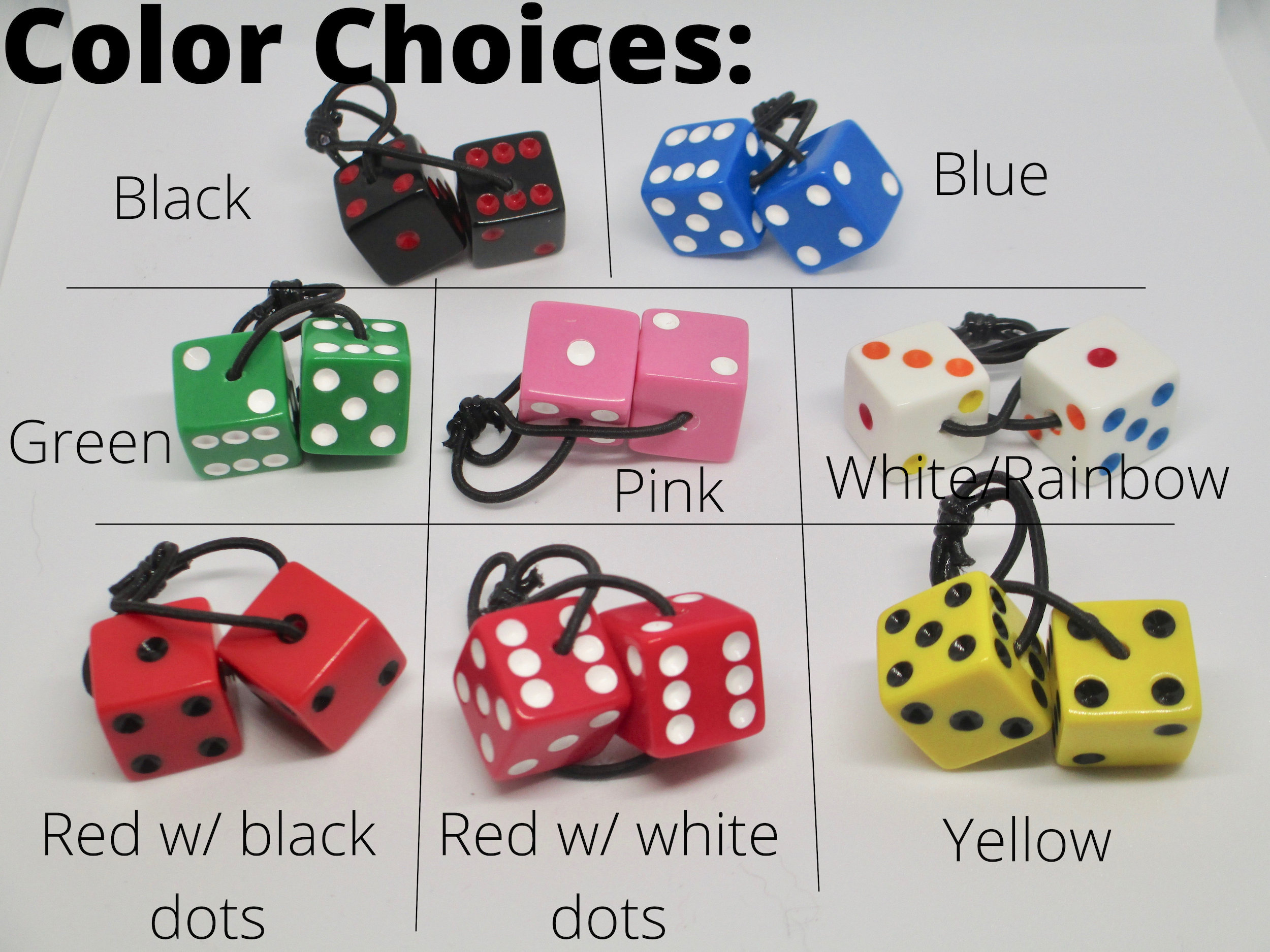 ONE SINGLE Blue, Green, Red, PInk, Yellow, Black, or Rainbow Dice Hair Tie Bobble 16mm