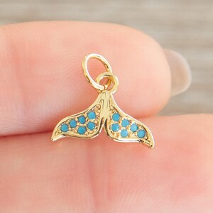 Blue and Gold Mermaid Tail Charm, Cubic Zirconia Charm, Sea Charm, Mermaid Bracelet Charm, Mermaid Jewelry Supplies, Gold Dolphin Tail Charm