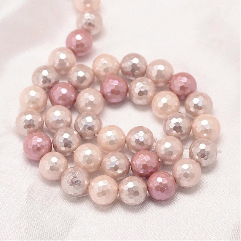 Mixed Color 8 mm Faceted Round Shell Pearl Bead Strands