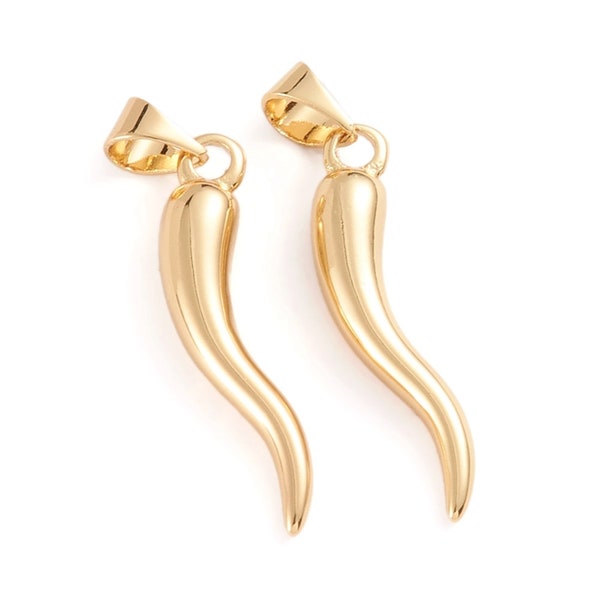 1pc Horn of Plenty/Italian Horn Cornicello Charms, Real 18K Gold Plated