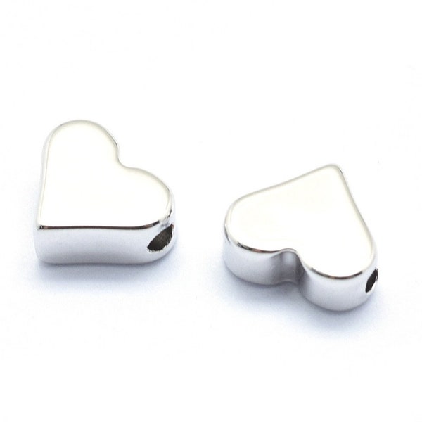 10pcs Platinum Plated Spacers, Silver Heart Spacer Beads, Heart Beads, Silver Hearts