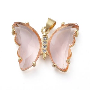 Glass Butterfly Pendant, Misty Rose Butterfly, Cubic Zirconia Pendants