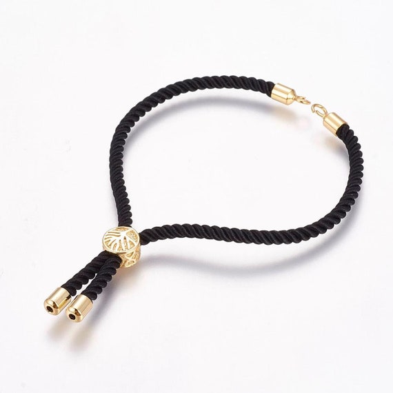 Adjustable Nylon twisted cord, bracelet making cord, Nylon cord with gold  plated slider, Black cord
